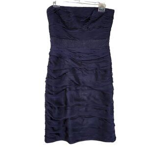 Monique Lhuillier Bridesmaid Dress Size 6 Strapless Formal Evening Blue Ruched
